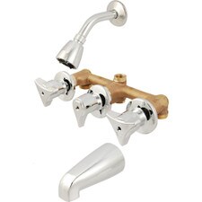 Union Brass Three Handle Tub & Shower Faucet - Chrome, 1/2" Unions